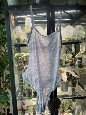 SKIMS Lavender & White Printed Slip/Sheer Bodysuit